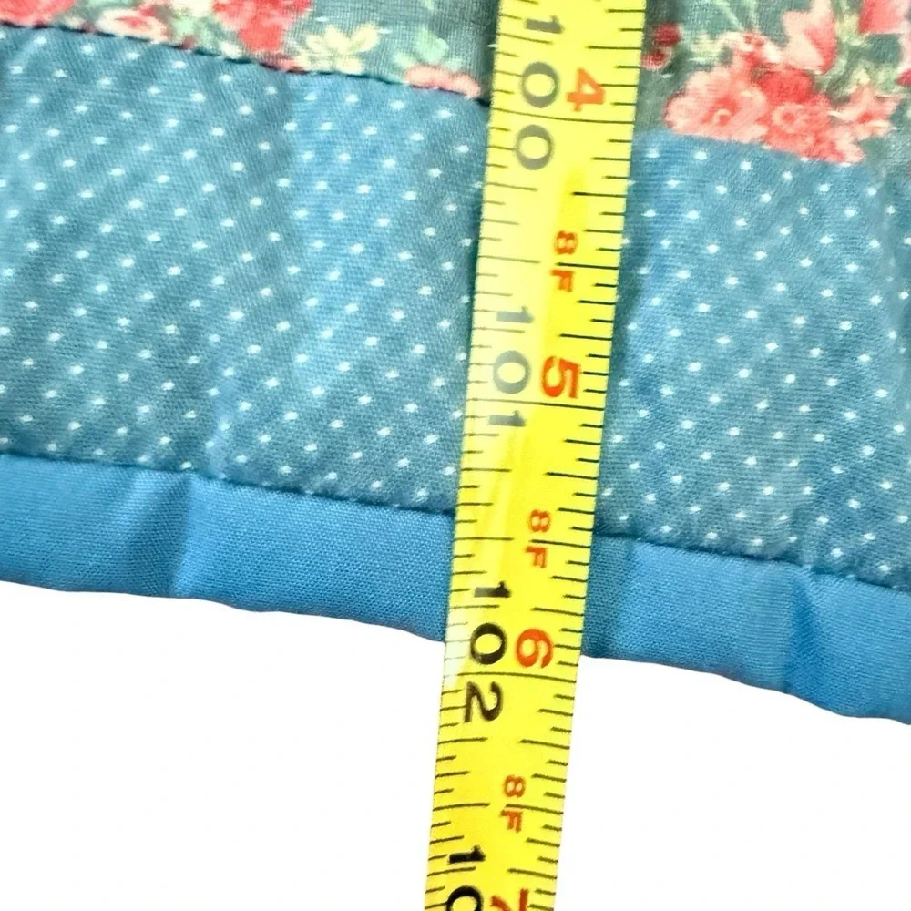 Vtg Log Cabin Quilt 102x86 Queen King Handmade Bedspread Floral Cottagecore